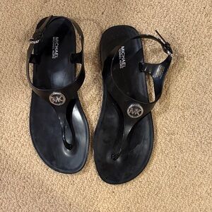 Michael Kors Black Jelly T-Strap Sandals with MK Emblem